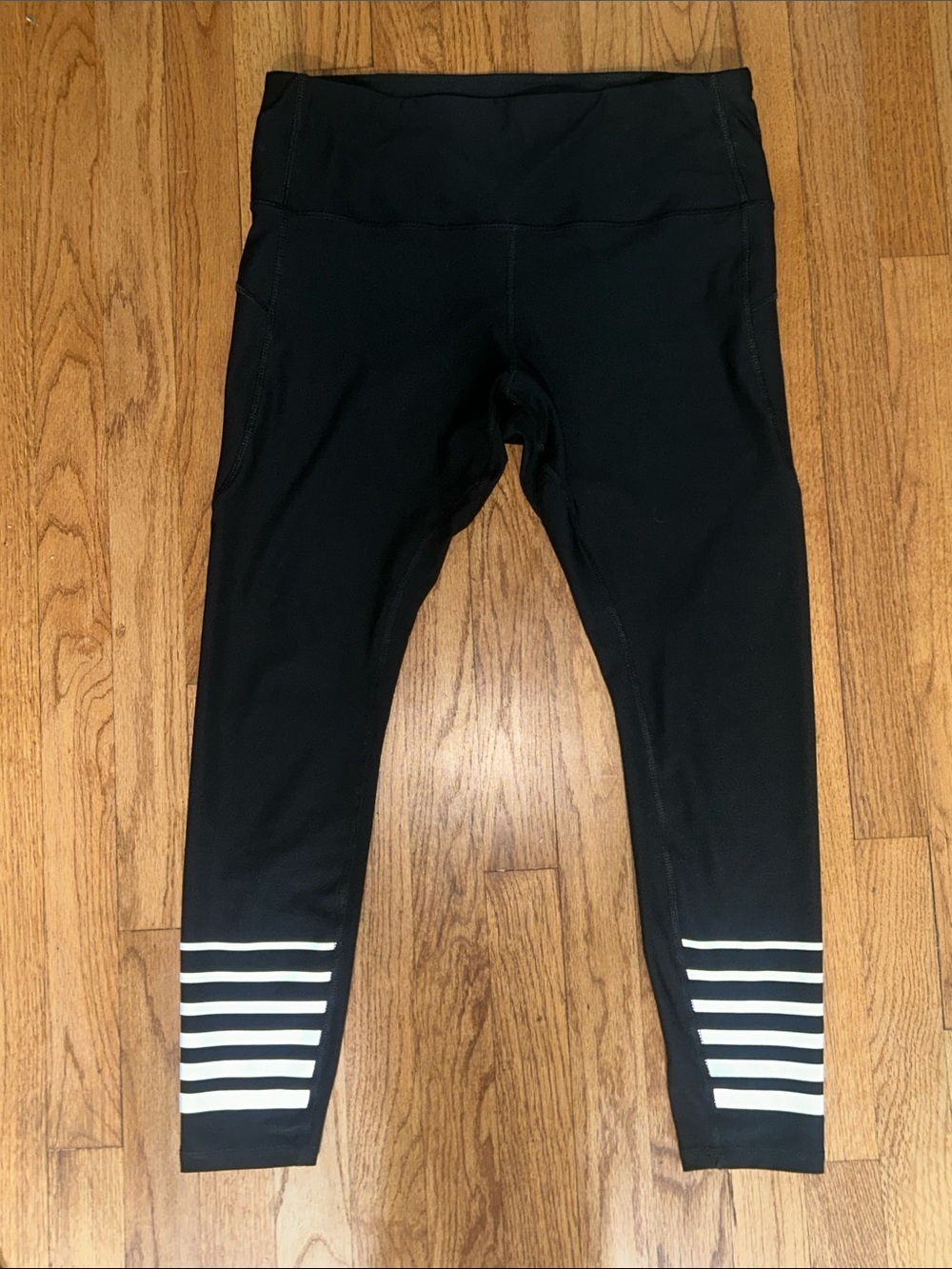 Womens RBX Black Athletic Leggings with Reflective Stripes Large